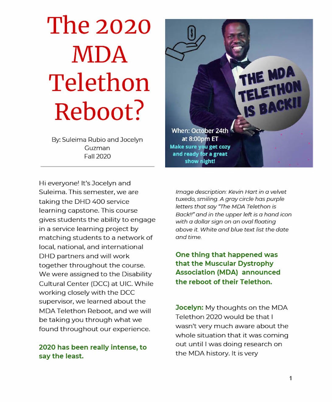 Page 1 preview of the MDA Telethon Reboot Article