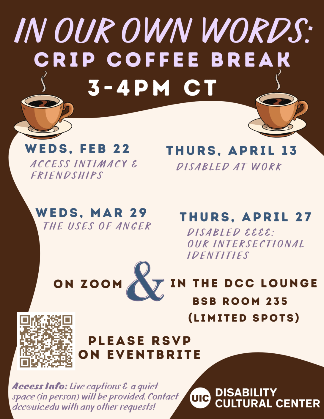 In our Own Words: Crip Coffee Break flyer